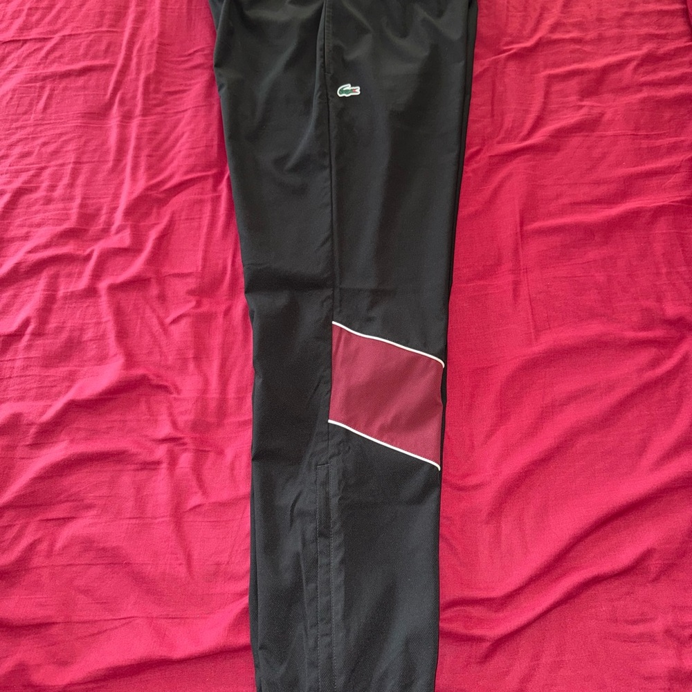 Authentic Lacoste Men’s Black and Burgundy Track Pants